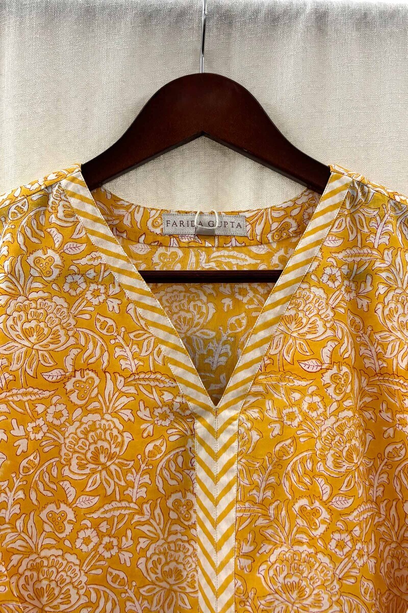 Yellow Hand Screen-Printed Kurta
