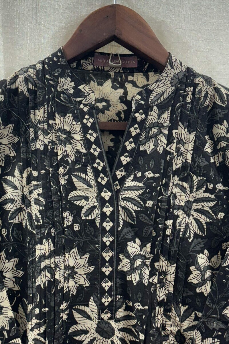 Black Hand Block-Printed Cotton Top