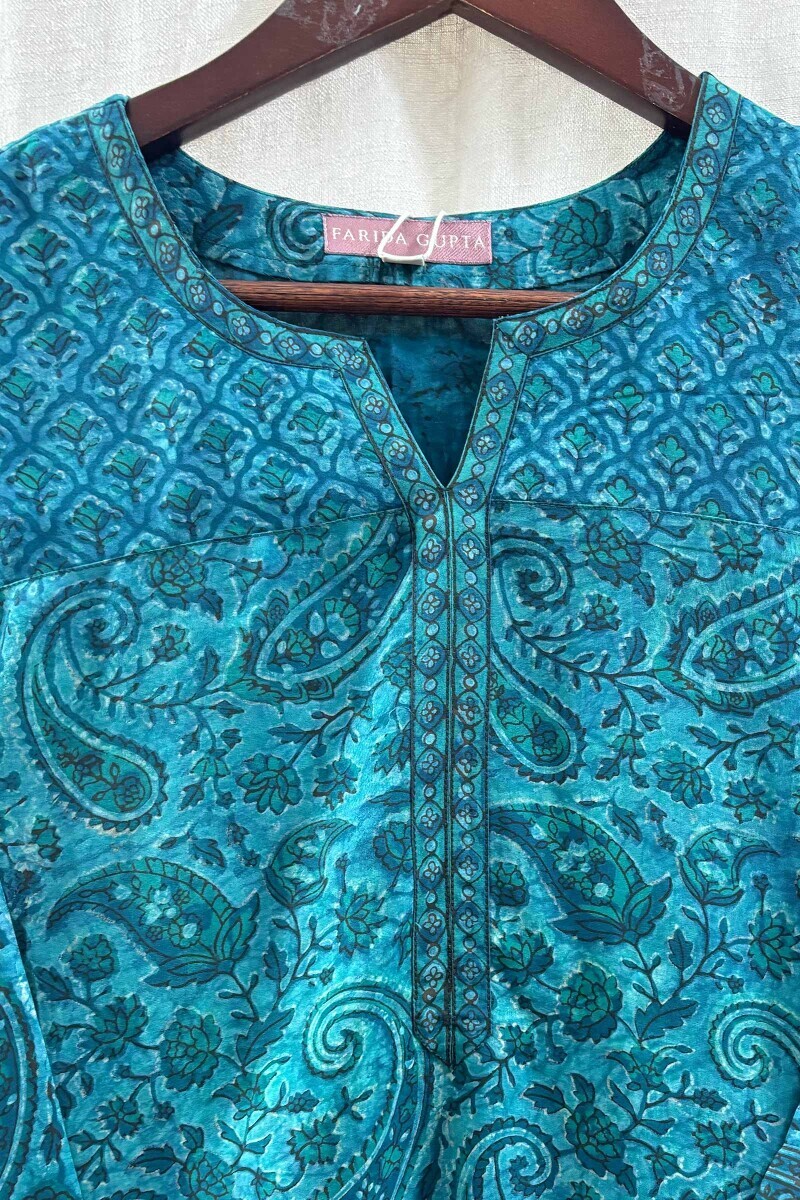 Teal Hand Block-Printed