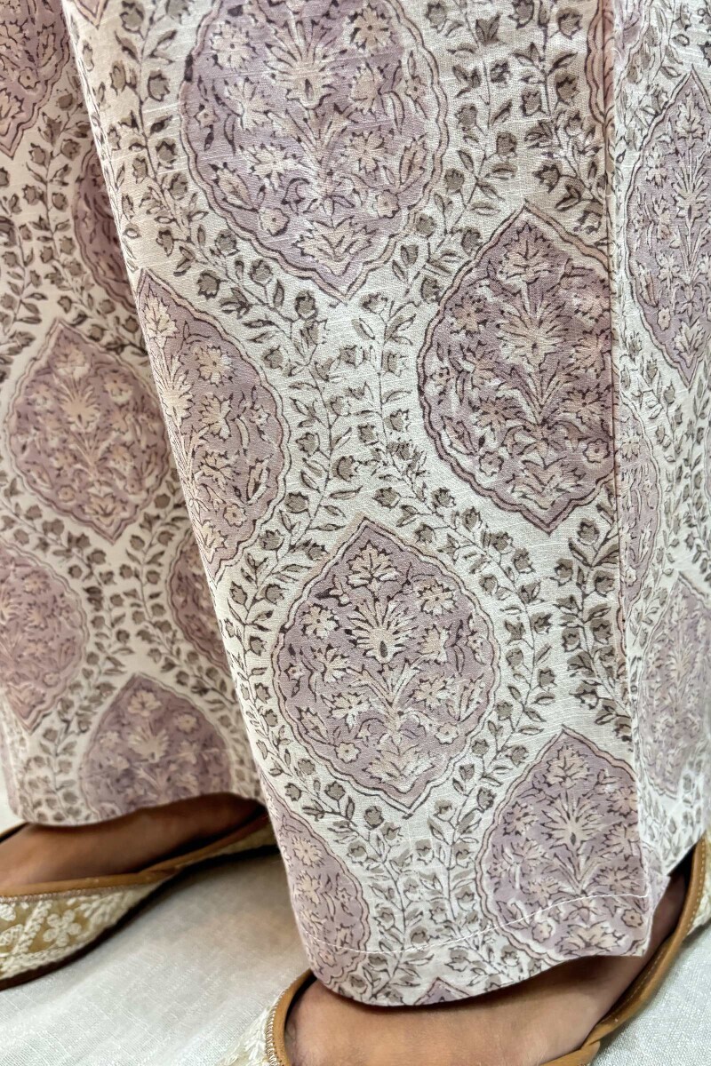 White Hand Block-Printed Cotton Slub Straight Farsi