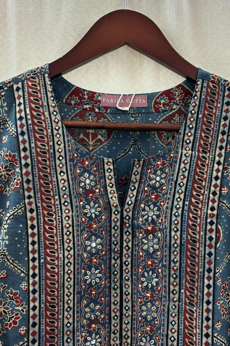 Ajrak Hand Block-Printed Straight Cotton Kurta