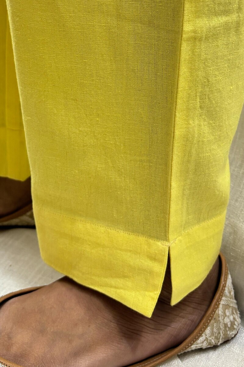 Yellow Handcrafted Cotton Narrow Pants