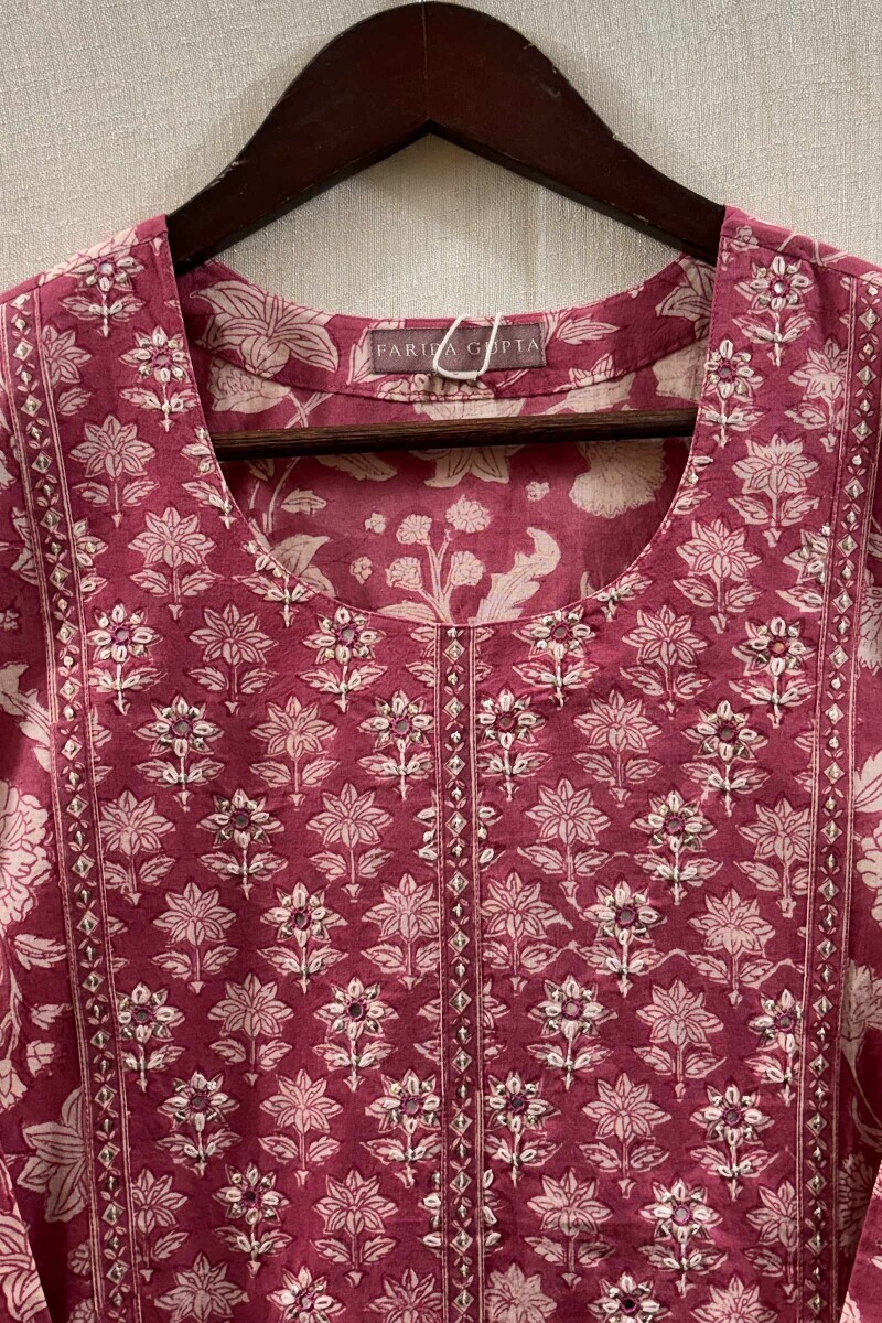 Pink Hand Block-Printed Kurta
