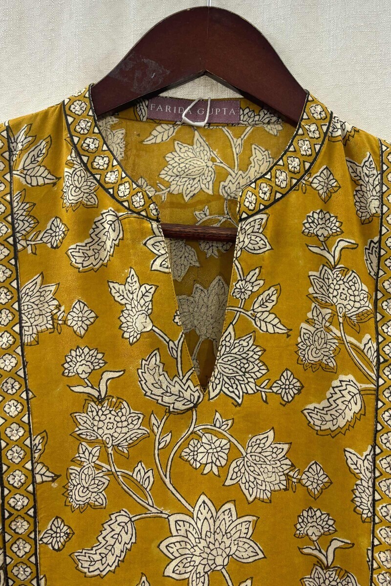 Mustard Hand Block-Printed Straight Kurta