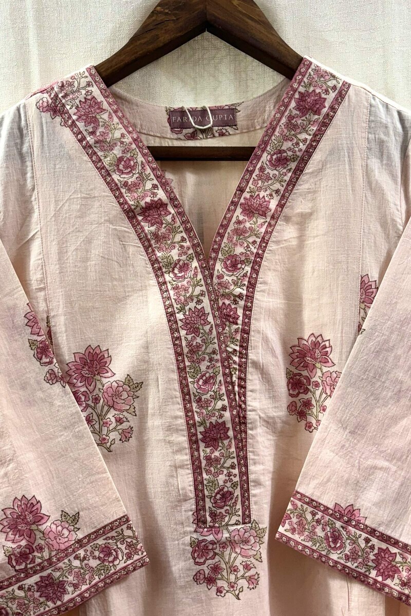 Pink Hand Block-Printed Kurta
