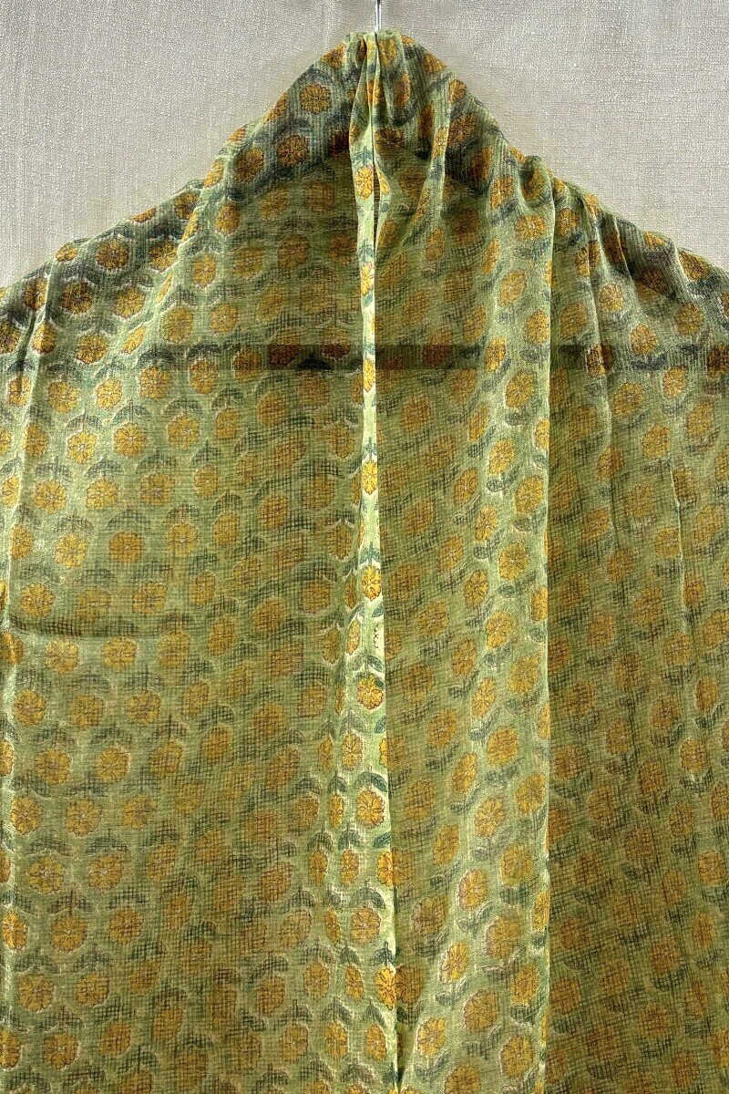 Green Hand Block-Printed Kota Dupatta