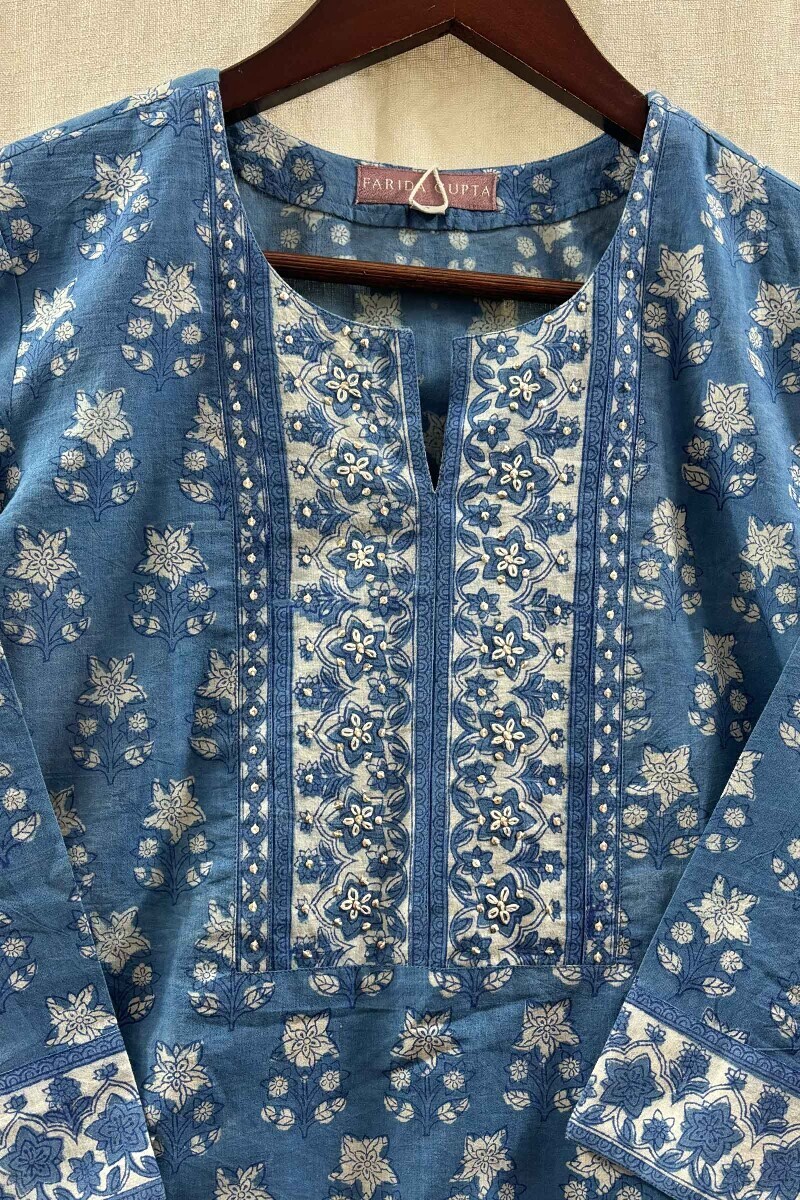 Buy Blue Hand Block-Printed Top