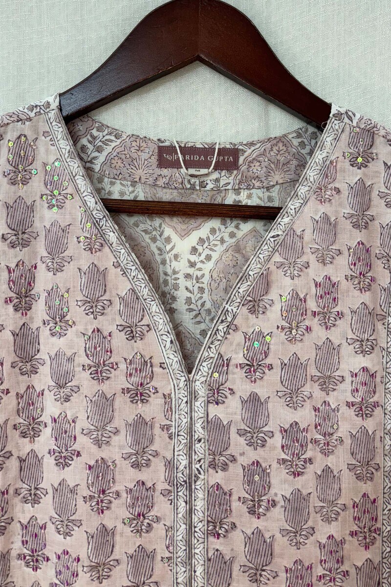 White Hand Block-Printed Kurta