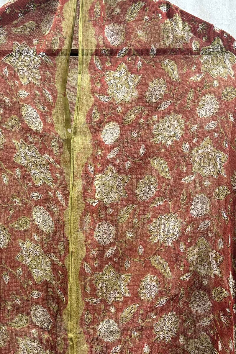 Red Hand Block-Printed Dupattas
