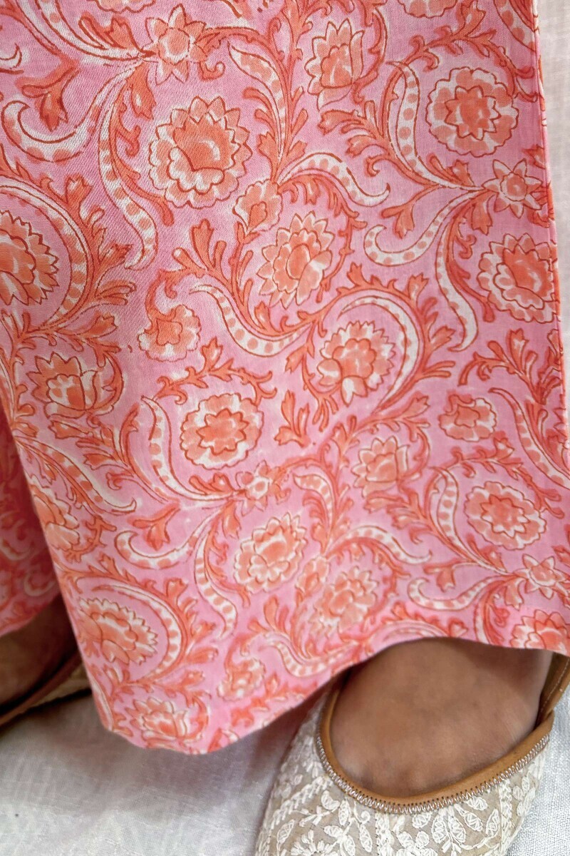 Pink Hand Block-Printed Cotton Farsi