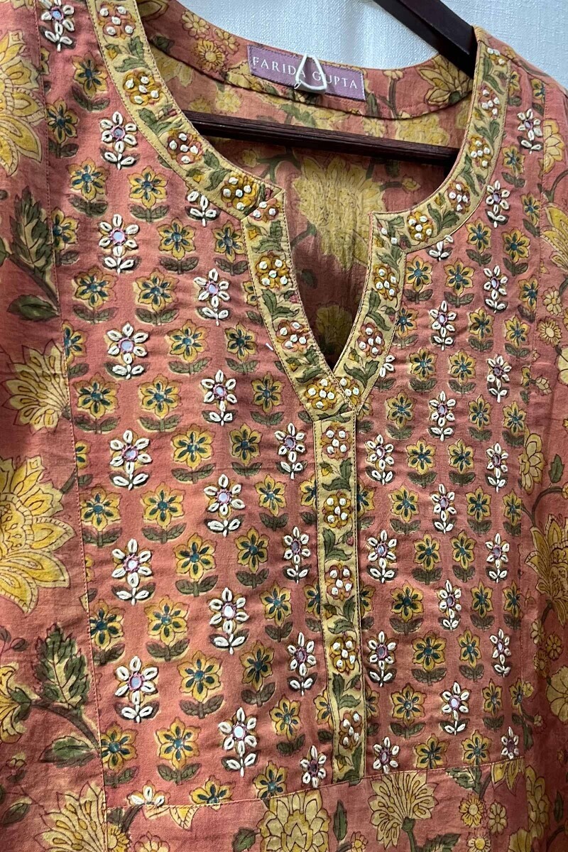 Straight Pink Hand Block-Printed Kurta