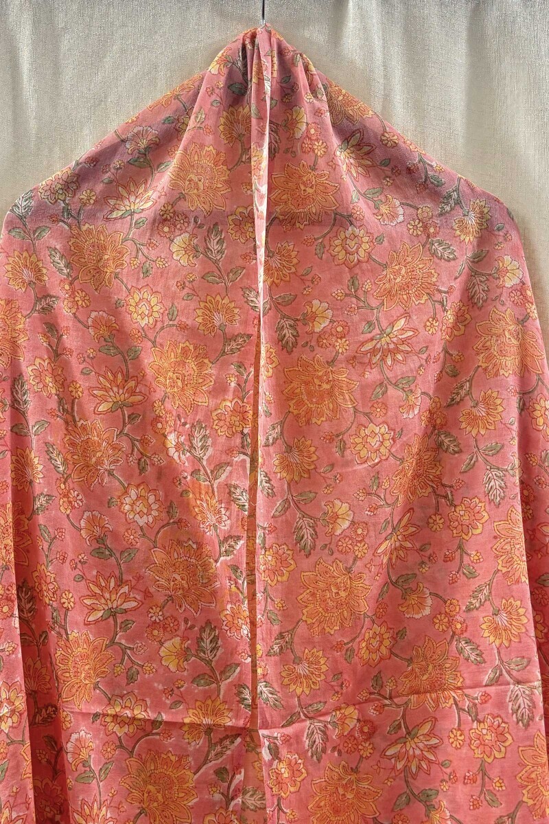 Peach Hand Block-Printed Dupatta