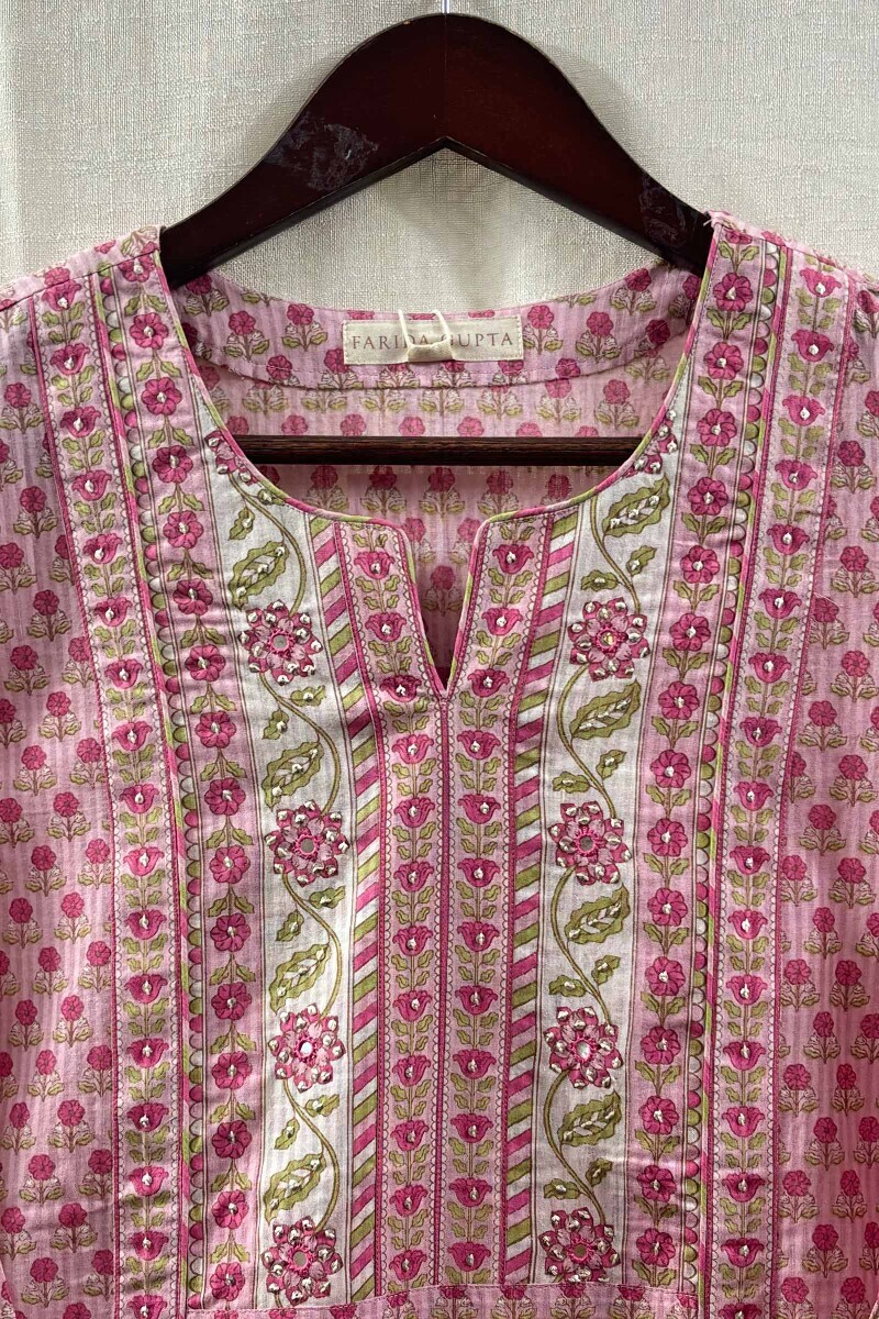 Pink Hand Screen-Printed Kurta