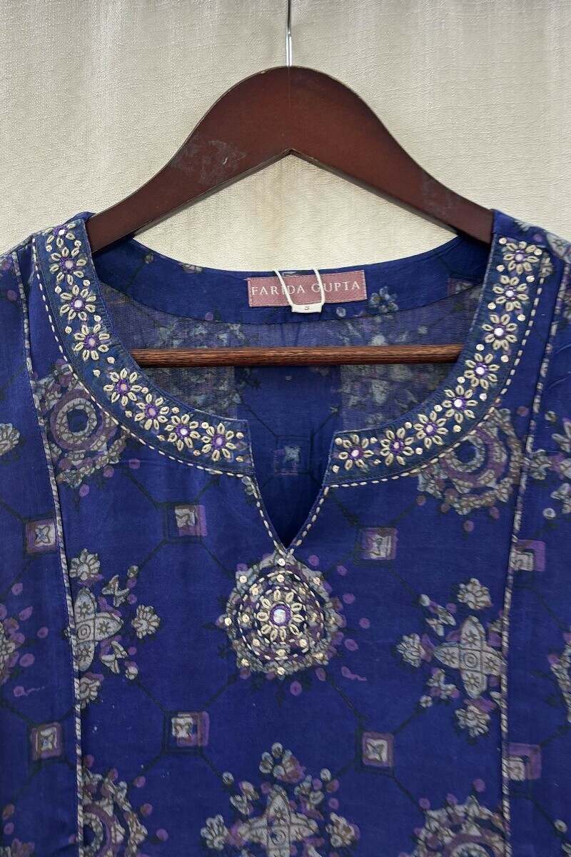 Purple Hand Block-Printed Kurta
