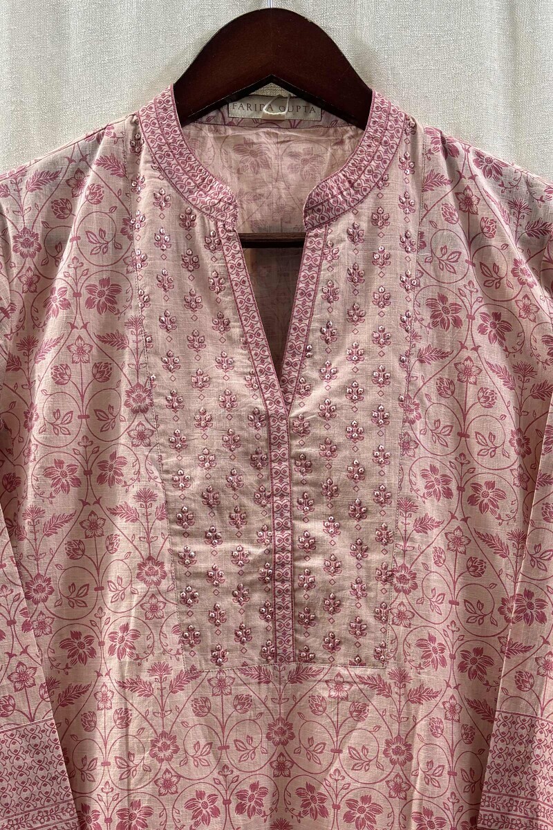 Pink Hand Screen-Printed Straight Kurta