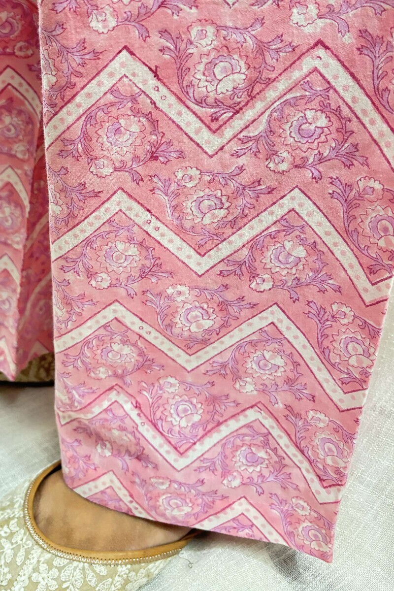 Pink Hand Block-Printed Cotton Straight Farsi