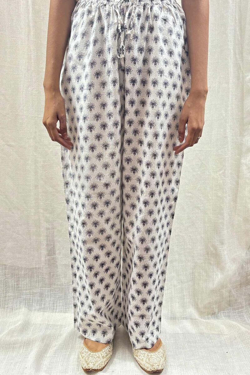 White Hand Screen-Printed Loungewear Set
