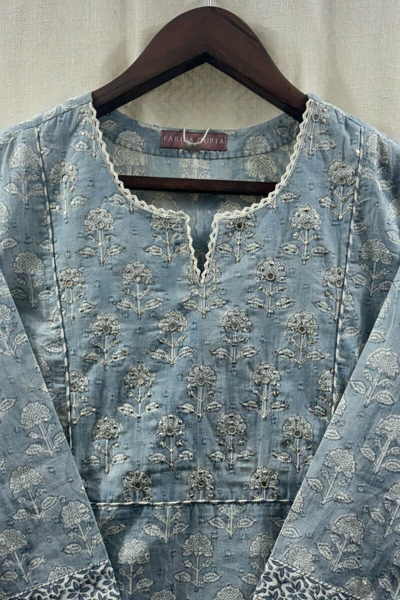 Blue Hand Block-Printed Kurta