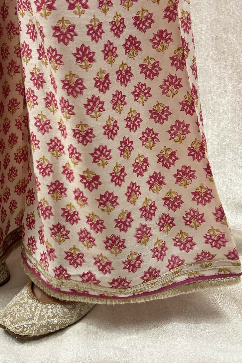 Off-White Hand Block-Printed Viscose Palazzo