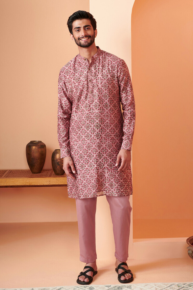 Pink Handcrafted Viscose Straight Pants