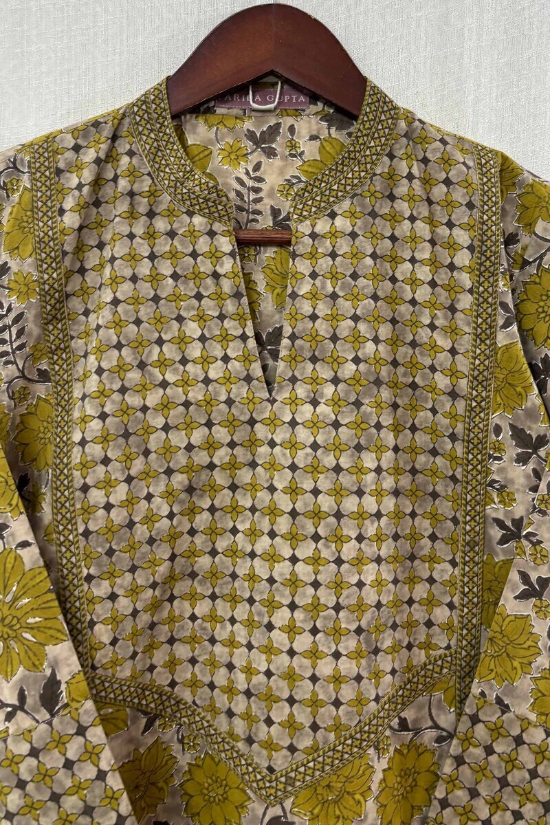 Grey Hand Printed Kurta