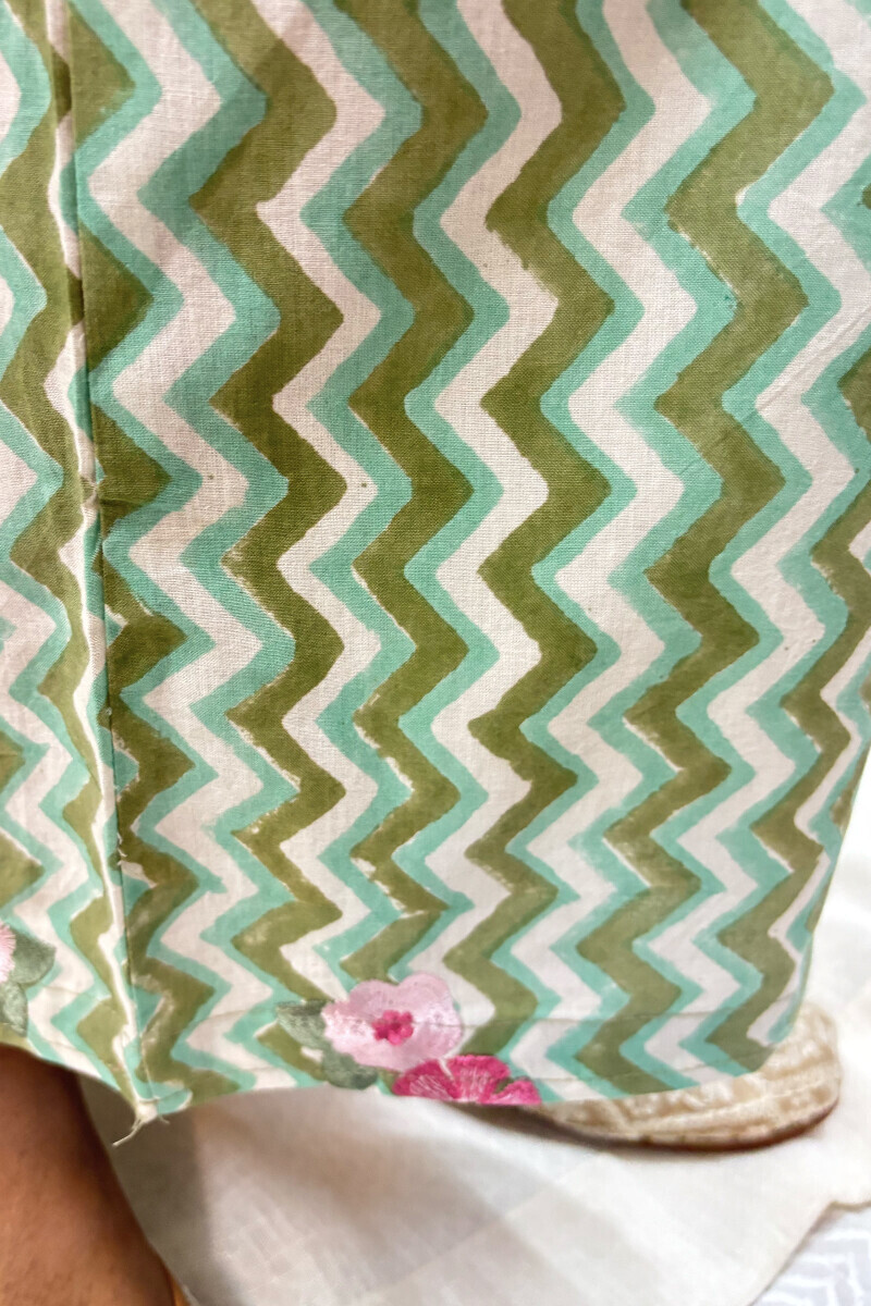 Green Hand Block-Printed Cotton Farsi