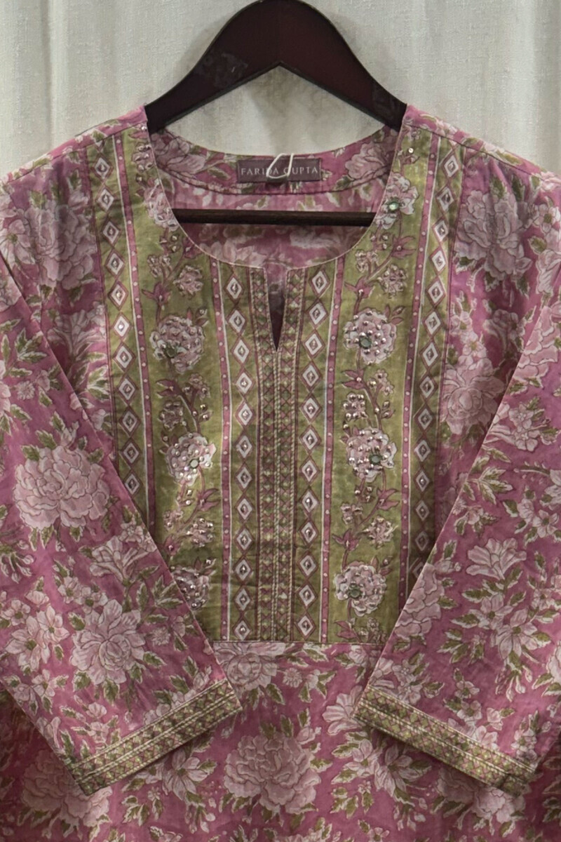 Pink Hand Block-Printed Kurta