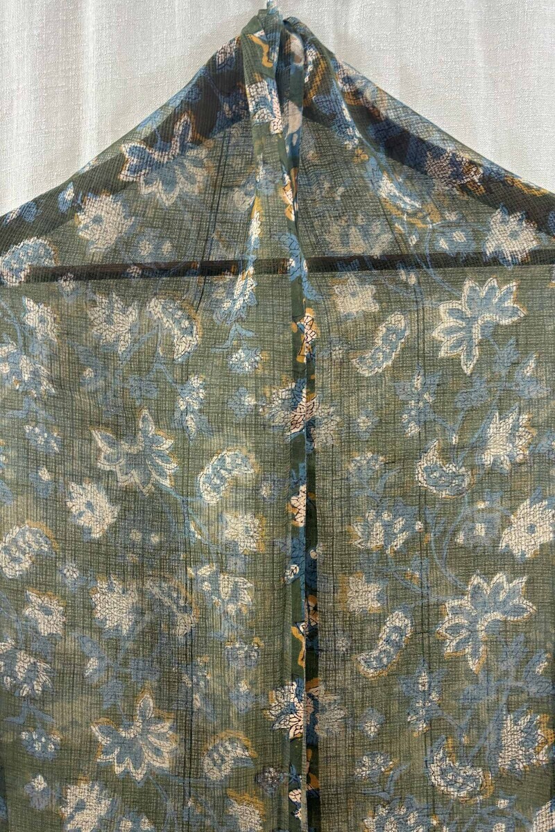 Green Hand Block-Printed Dupatta