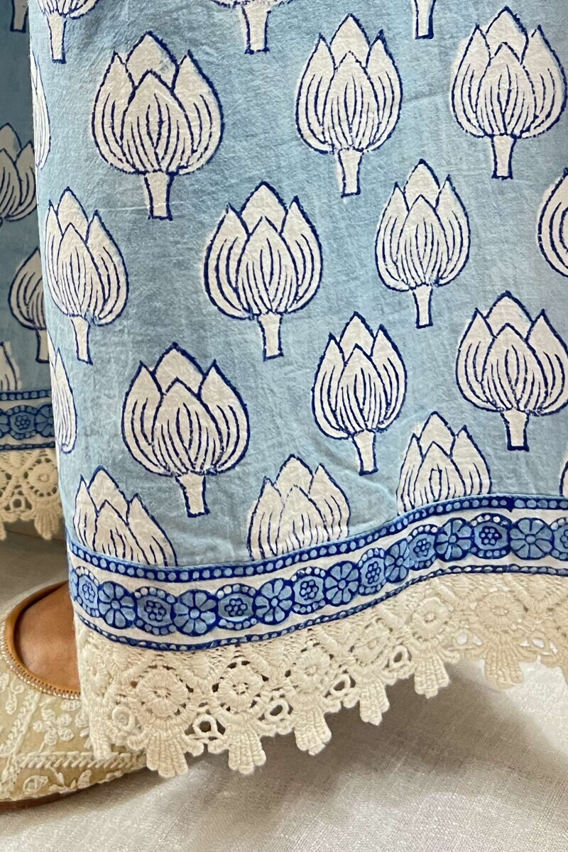 Blue Hand Block-Printed Cotton Palazzo