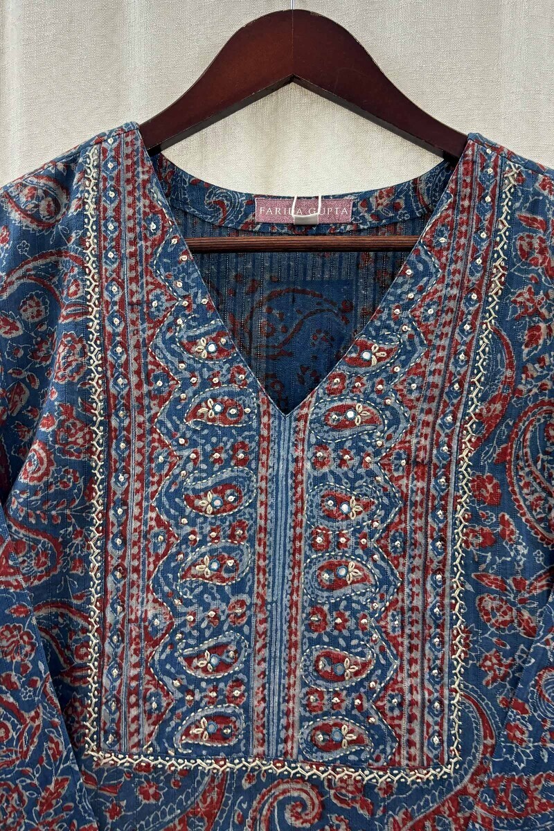 Blue Hand Block-Printed Kurta