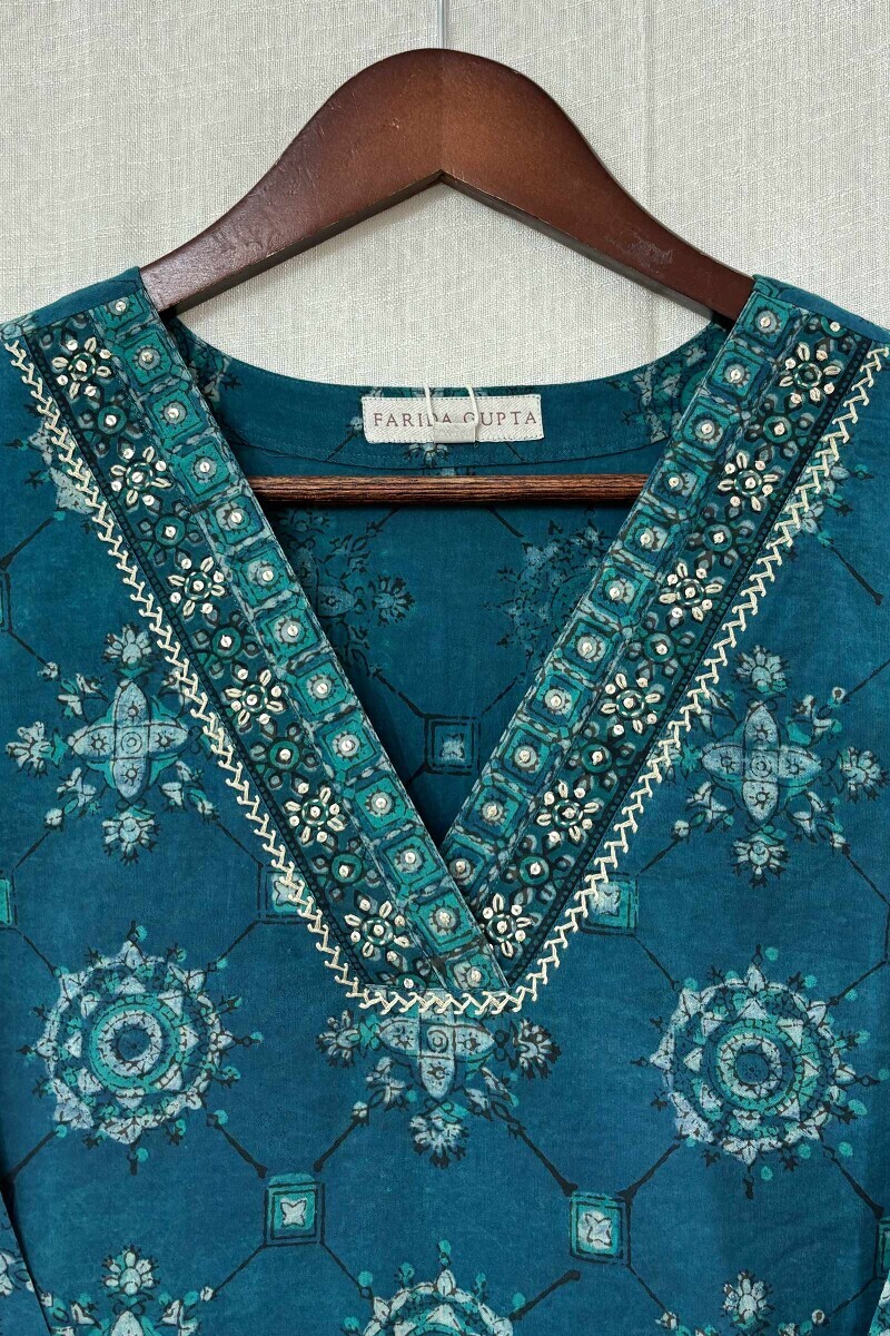 Akola Hand Block-Printed Straight Cotton Kurta