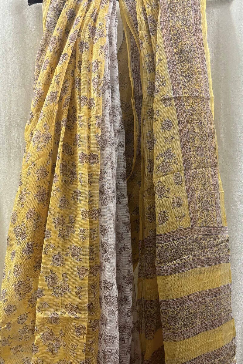 Sanganeri Hand Block-Printed Kota Saree