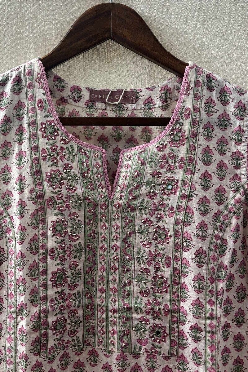 White Hand Block-Printed Straight Kurta