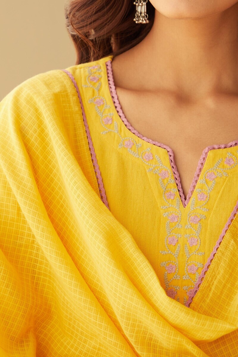 Yellow Handcrafted Kota Dupatta