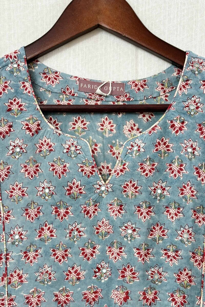 Blue Hand Block-Printed Straight Modal Kurta