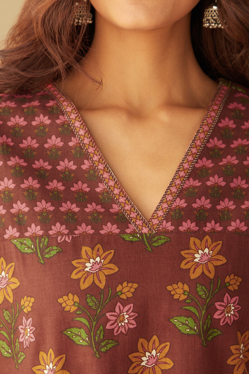 Brown Hand Printed Cotton Loungewear Set