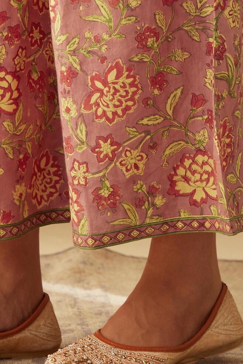 Purple Hand Block-Printed Cotton Palazzo