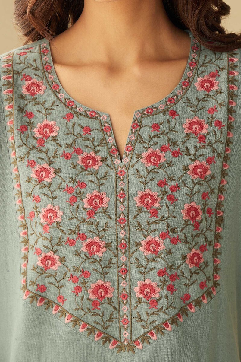 Grey Handcrafted Straight Cotton Kurta