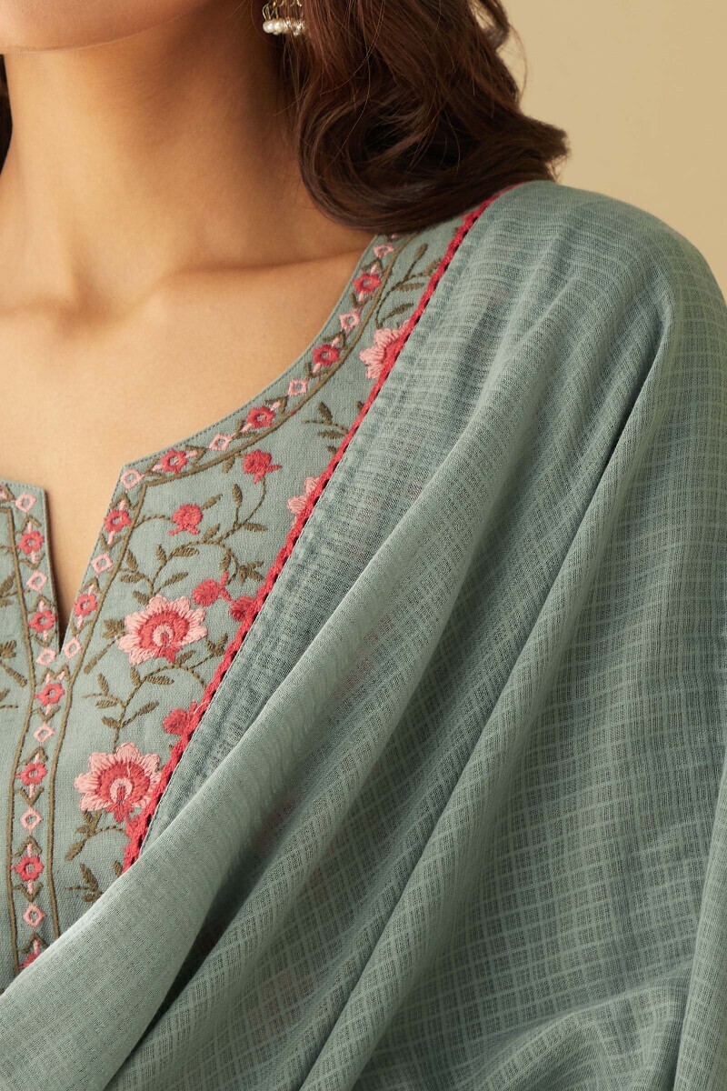 Grey Handcrafted Kota Dupatta