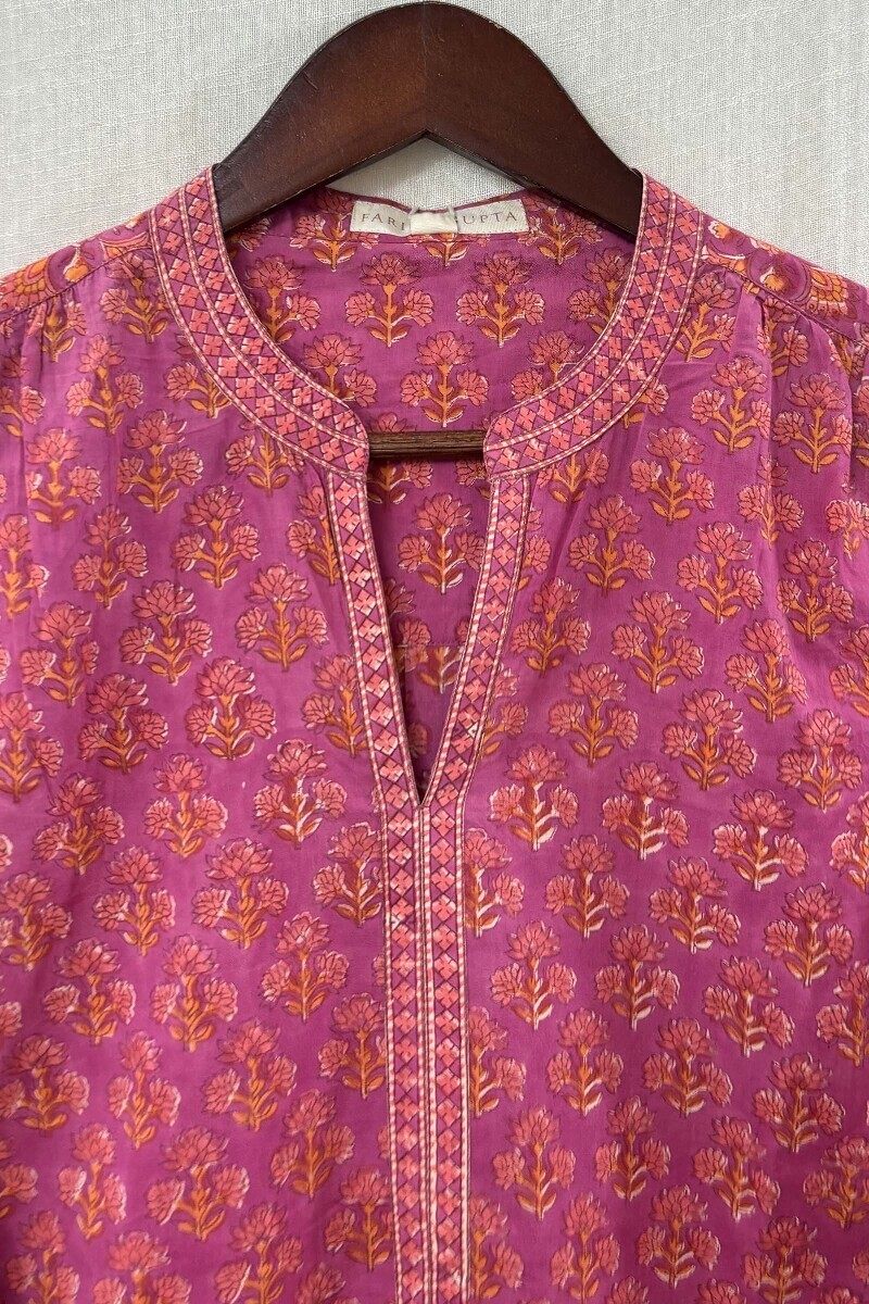 Purple Hand Block-Printed Cotton Top