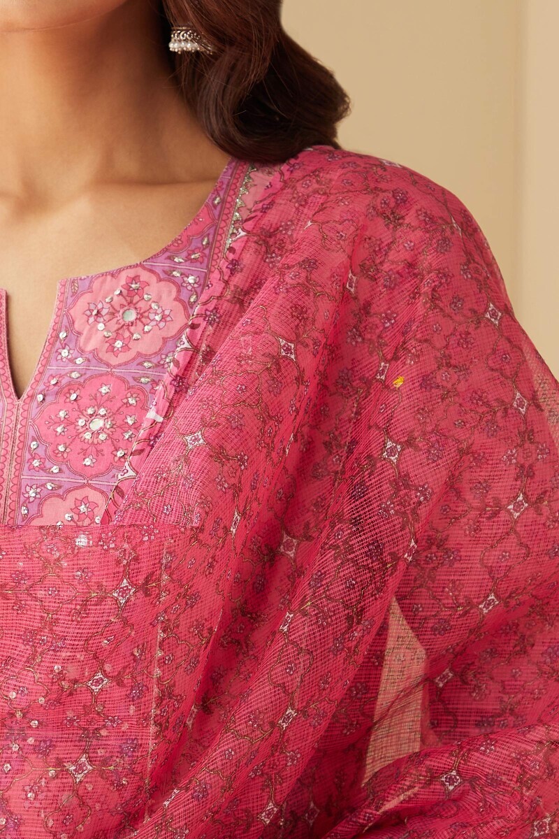 Pink Hand Printed Kota Dupatta
