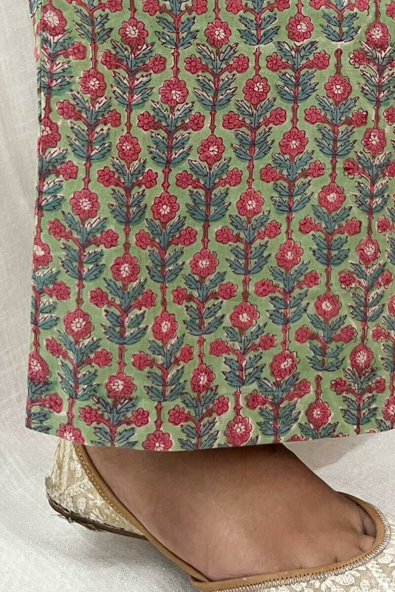 Green Hand Block-Printed Cotton Farsi