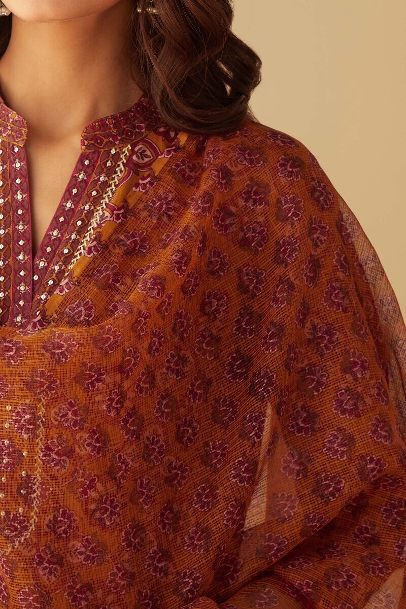 Mustard Hand Printed Kota Dupatta