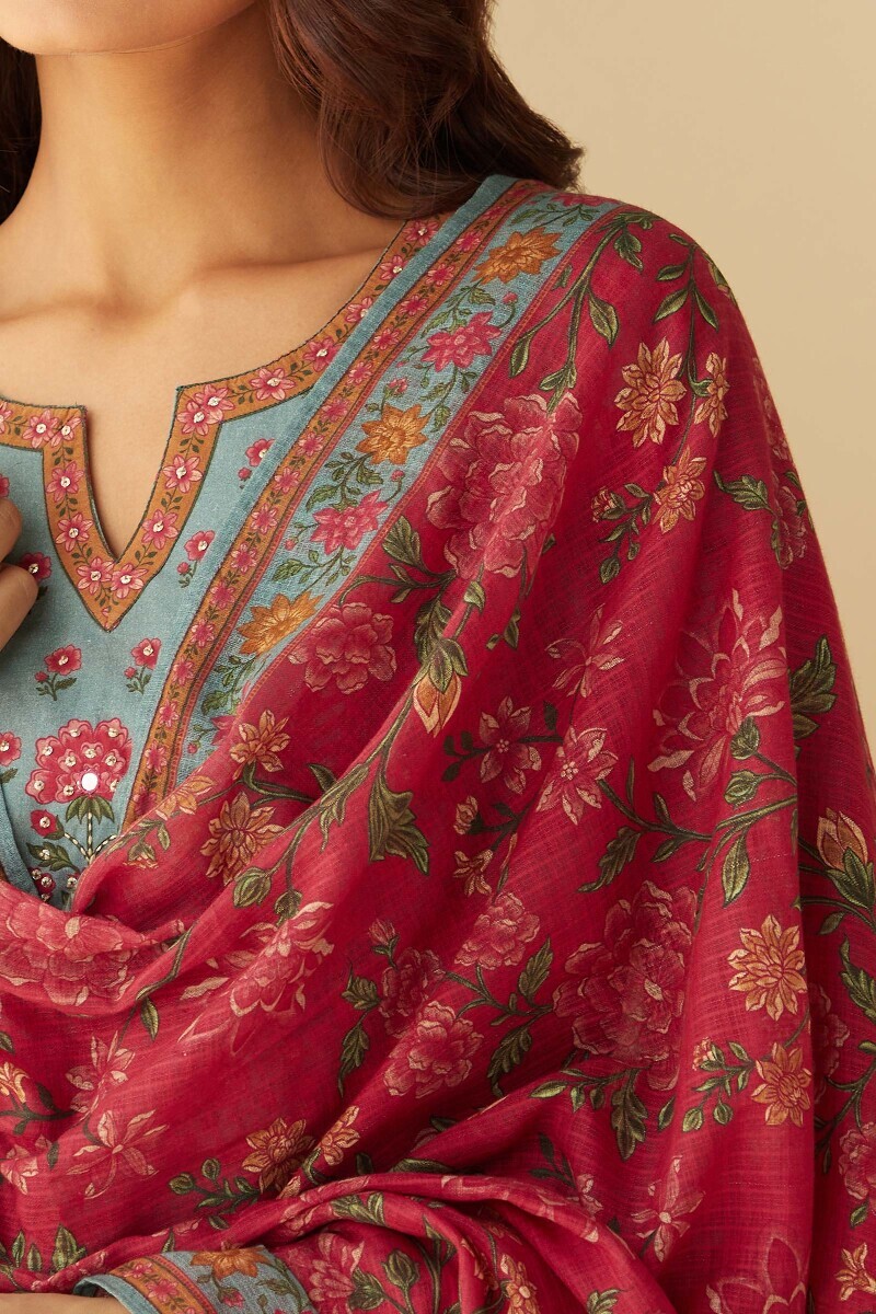 Pink Printed Kota Dupatta