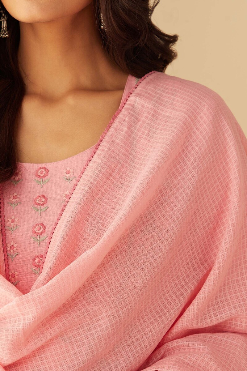 Pink Handcrafted Kota Dupatta