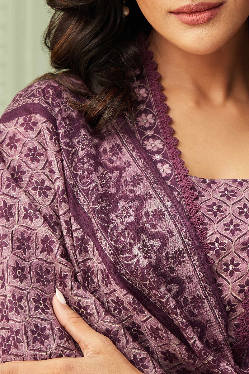 Purple Printed Kota Dupatta