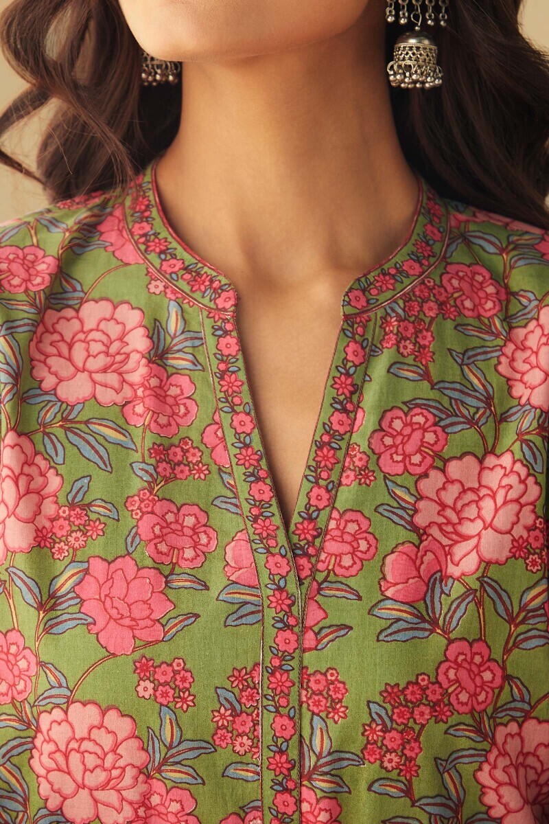 Green Hand Printed Cotton Loungewear Set