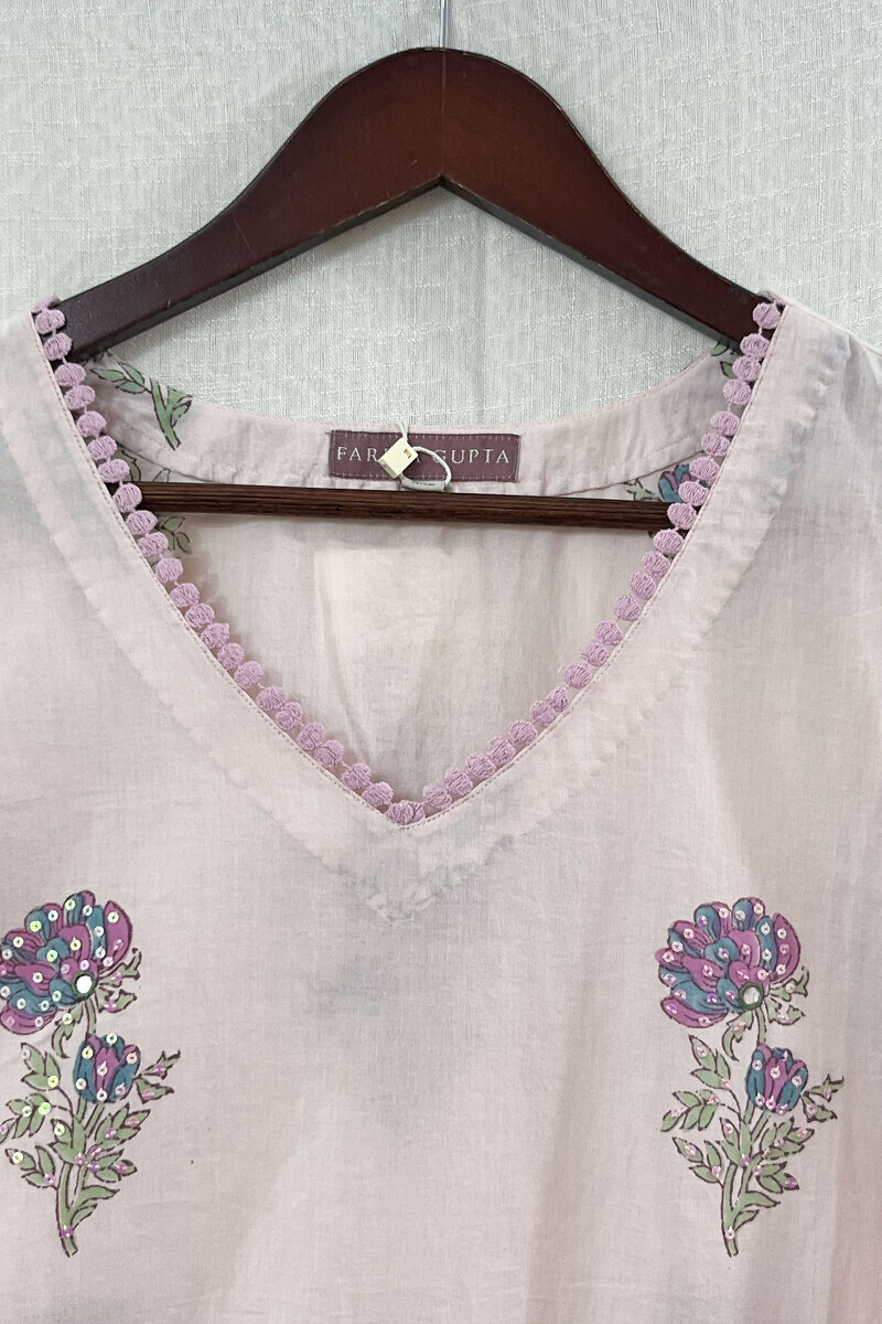 Pink Hand Block-Printed Straight Cotton Kurta