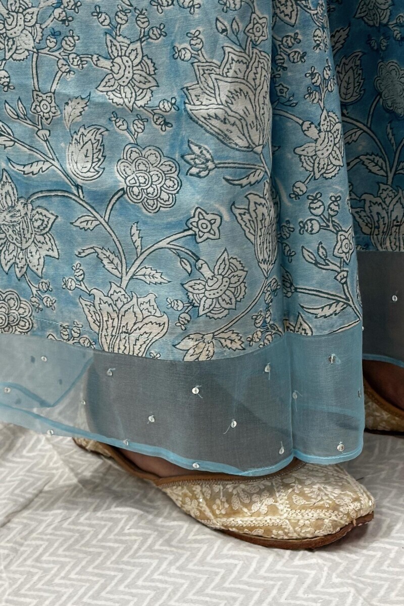 Blue Hand Block-Printed Cotton Palazzo
