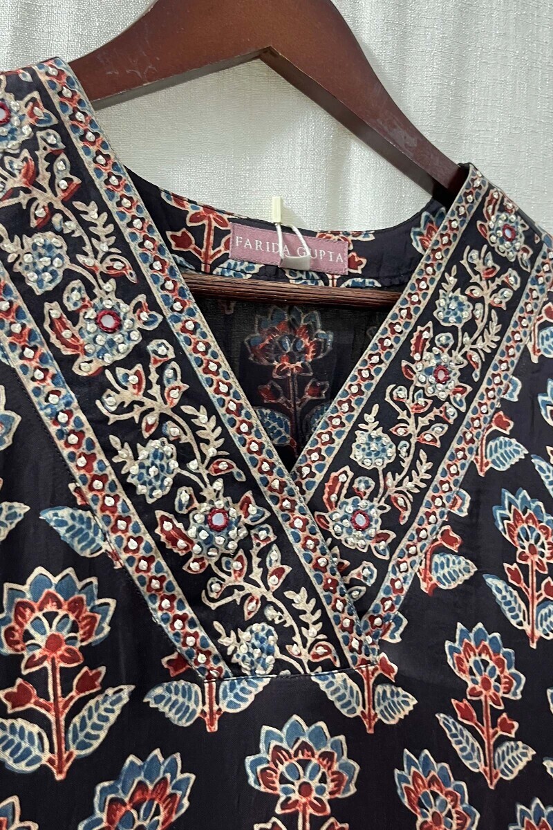 Black Hand Block-Printed Kurta